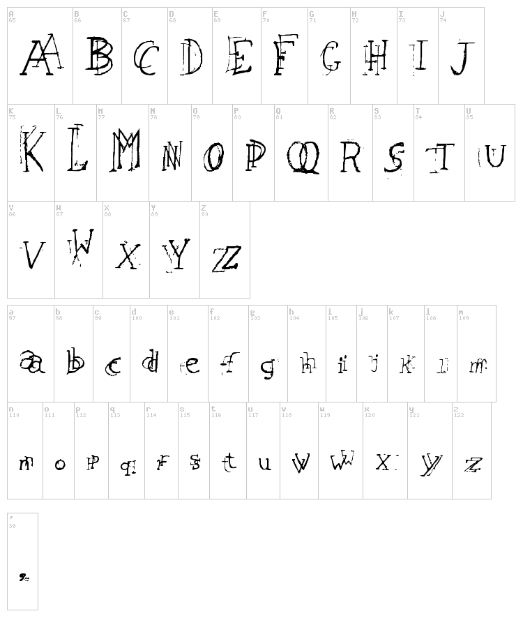 Leaping Typewriter font map